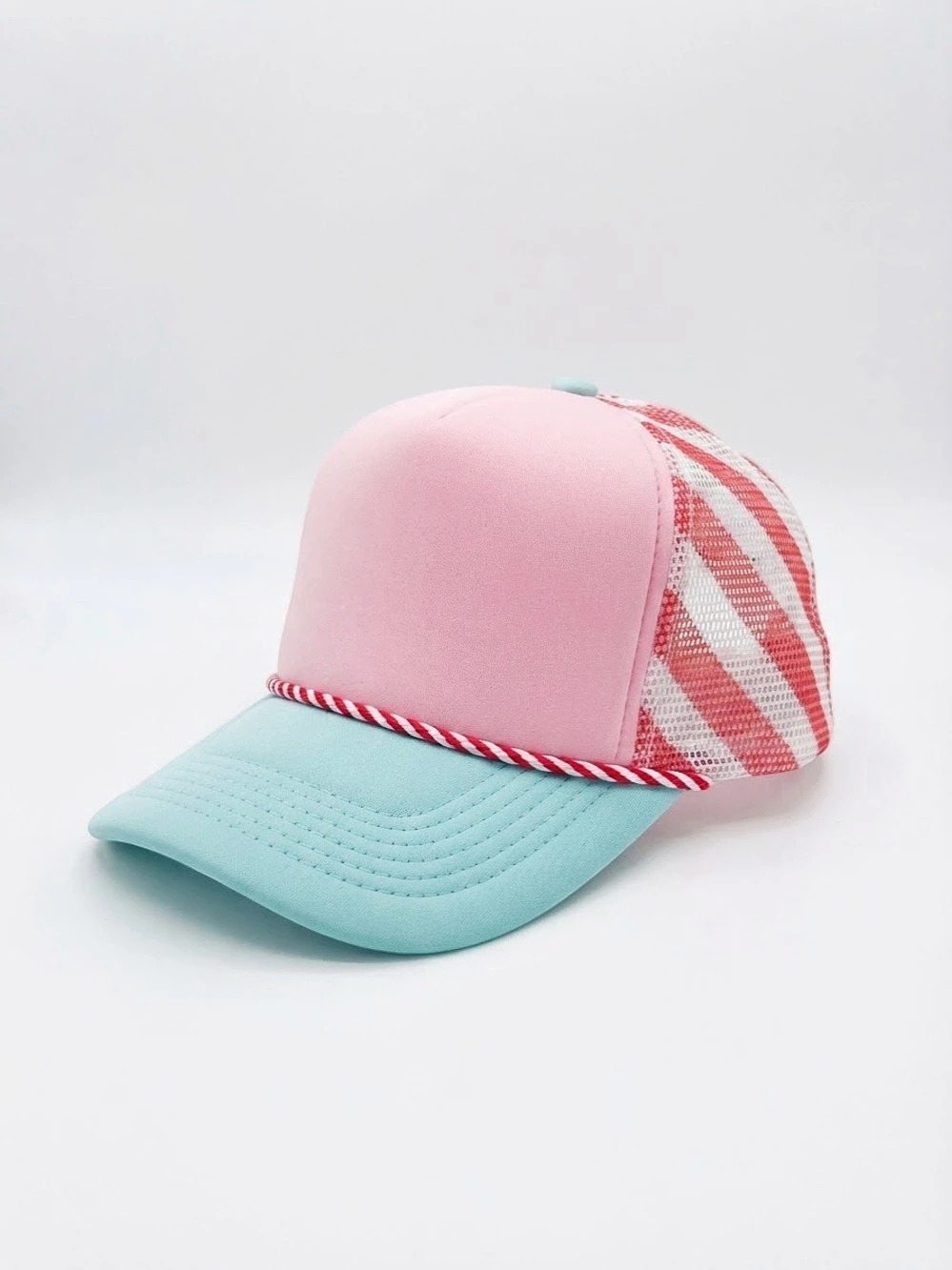 Y2K Candy Striper Trucker Hat Pink Blue Red White Retro Cap DIY Craft Hatbar
